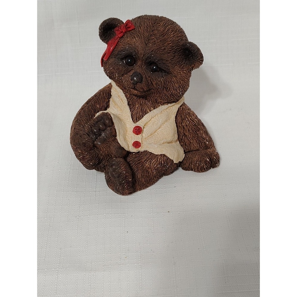 Vintage Westland Giftware Bonne Bear Figurine 3" Tall Red Bow And Red Buttons